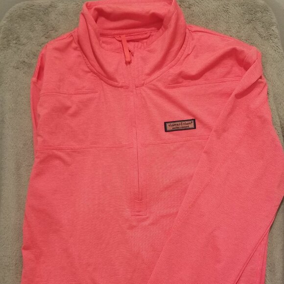 Vineyard Vines WOMEN’S THE SANKATY SHEP STRIPE SHIRT Med Bright Coral/Pink strip - Picture 1 of 6